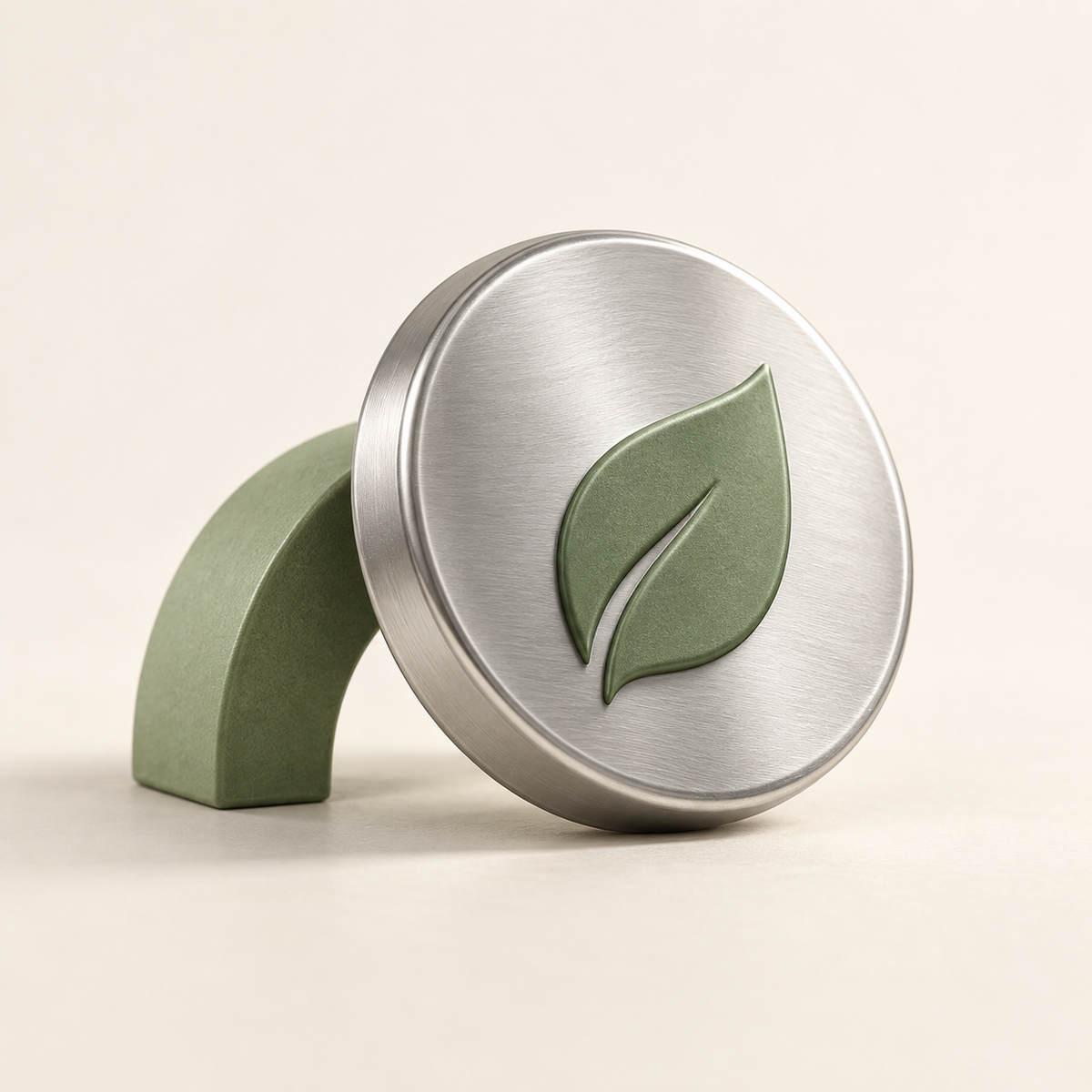 Feuille verte sur un disque en aluminium