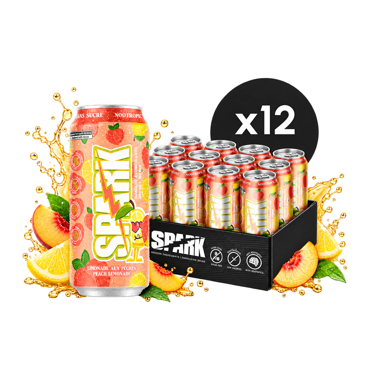 Caisse de 12 - Boisson Énergisante | Saveur Limonade aux pêches | Default Title | ×12 | Spark