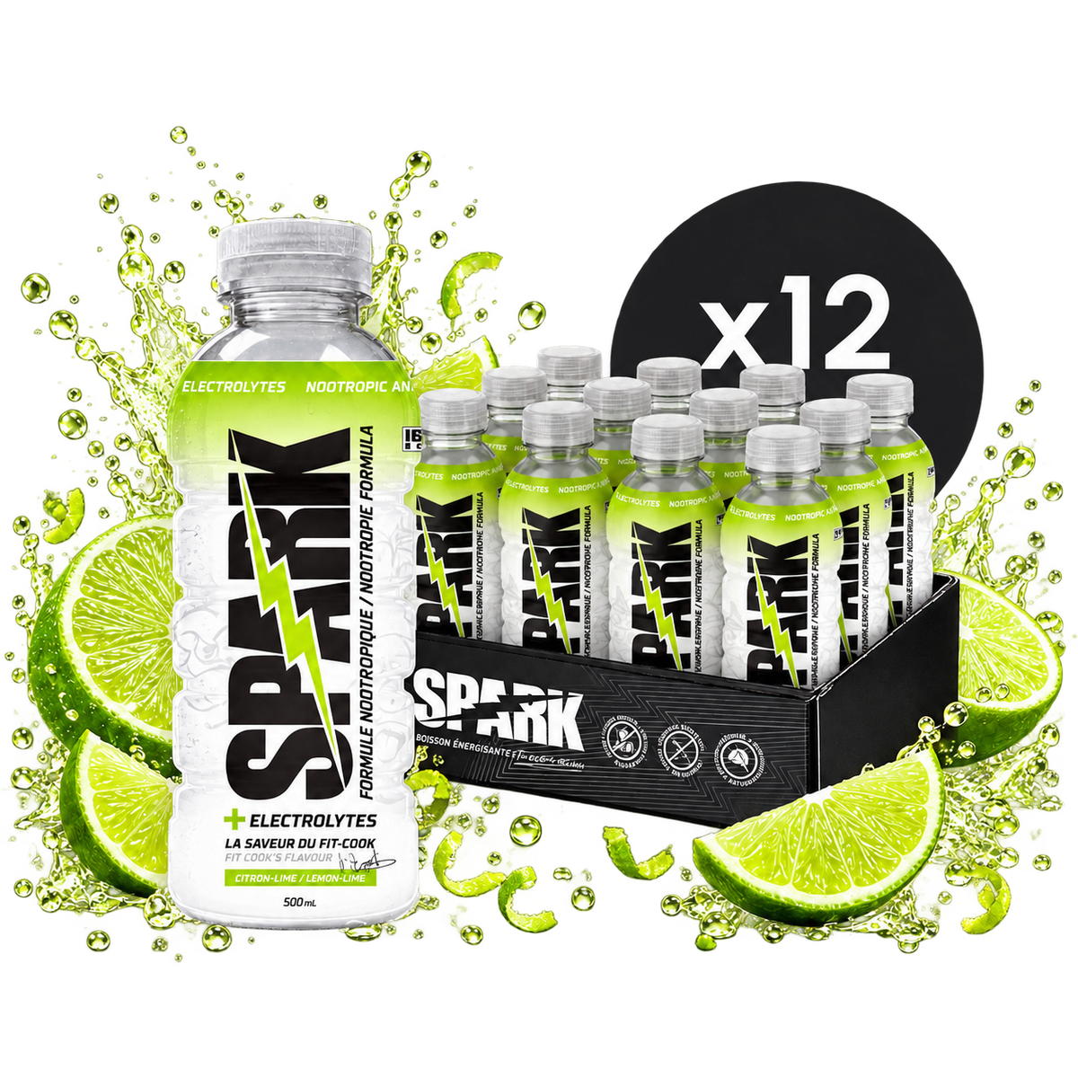 Caisse de 12 - Électrolytes Citron Lime (Édition FitCook) | Default Title | ×12 | Spark