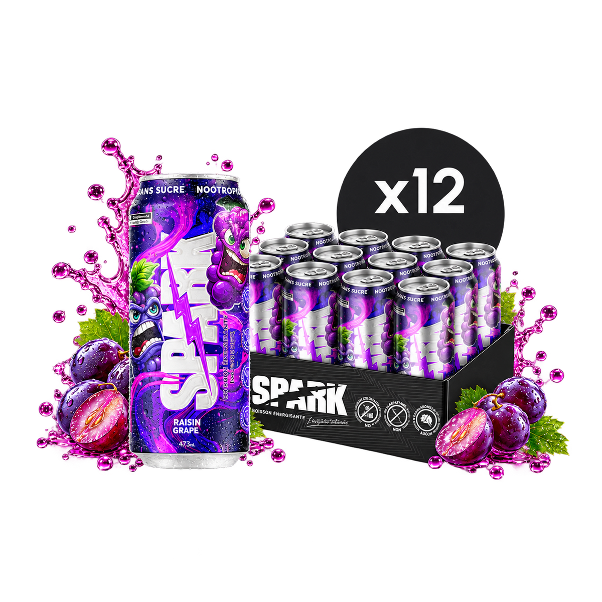 Boisson Énergisante - Caisse de 12 | Saveur Raisin | Default Title | ×12 | Spark